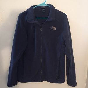 The North Face soft, slate blue fleece jacket.